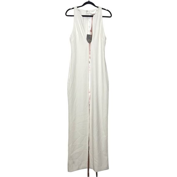 House of CB Ivory Off White Plunge Neck Eleanora Maxi Dress Small tags with flaw - Picture 2 of 13